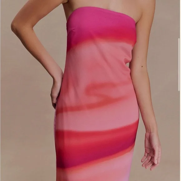 Meshki Amaya Strapless Chiffon Maxi Dress - Pink Sunset Print - Picture 3 of 8